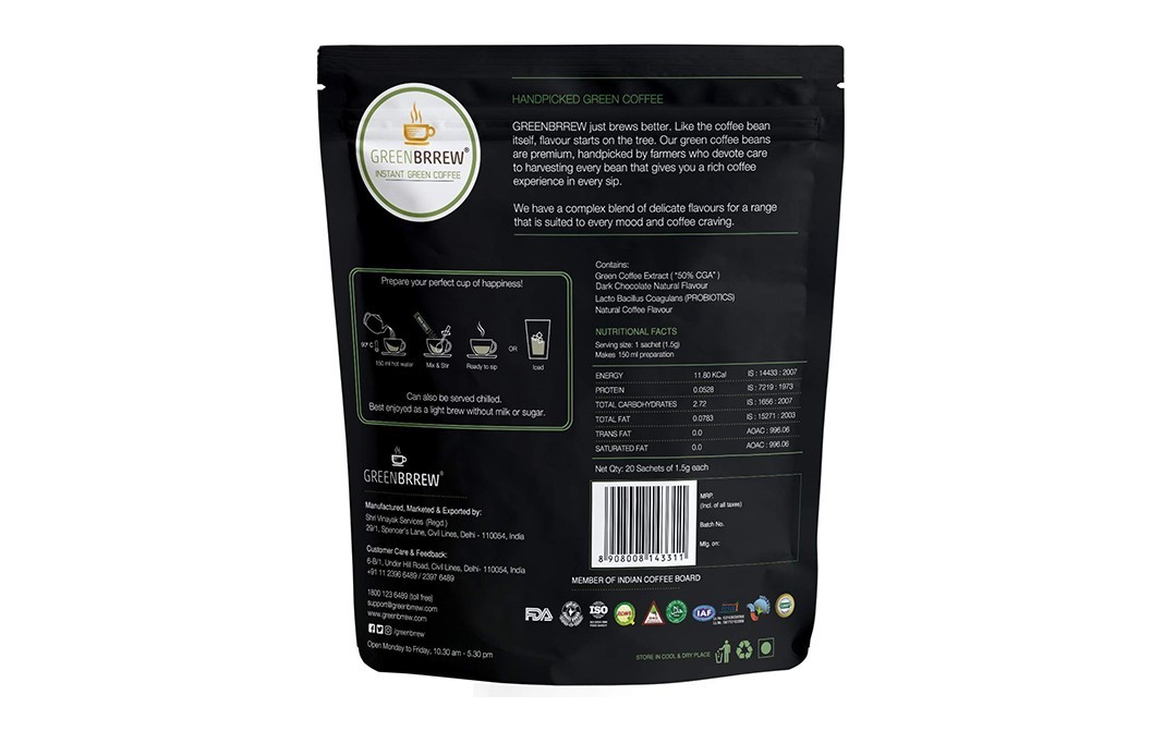GreenBrrew Colombia Dark Chocolate    Pack  30 grams